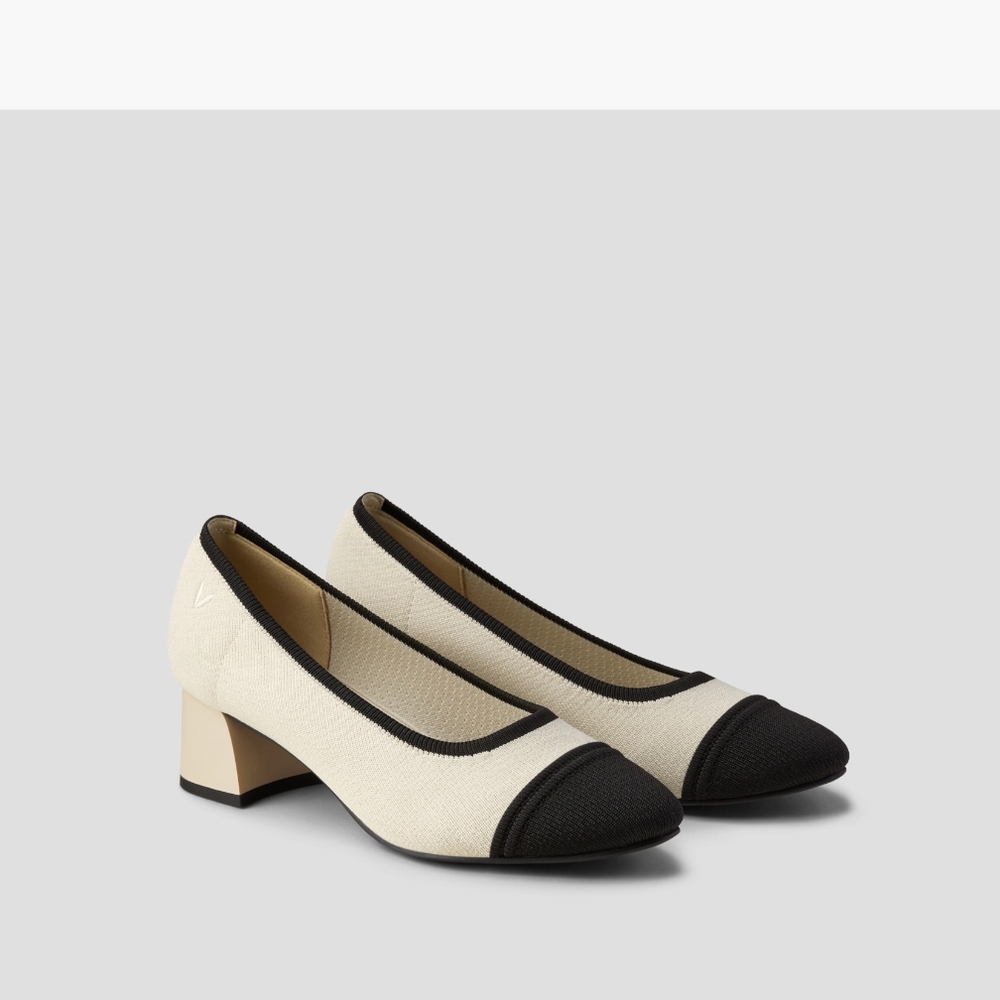 Elegant Black and Cream Women's Block Heel Shoes